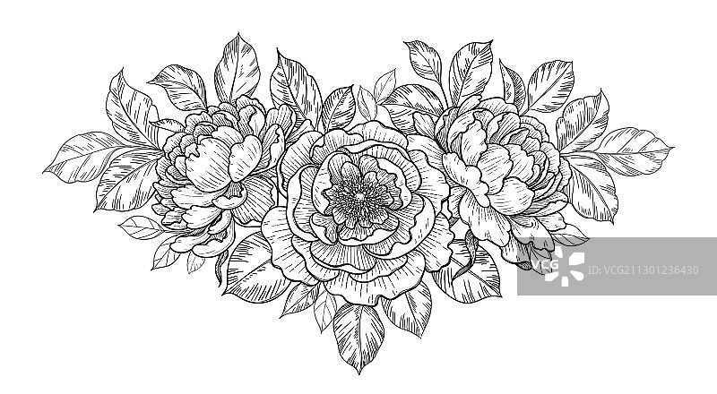 手绘花束与牡丹花图片素材