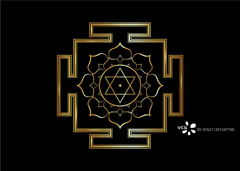 印度教Bhuvaneshwari Yantra神圣几何黄金图片素材
