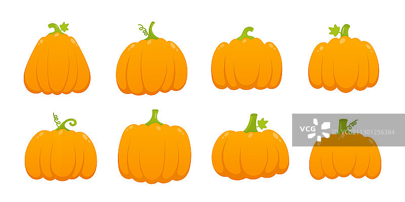 8个带叶子和渐变的橙色南瓜图片素材