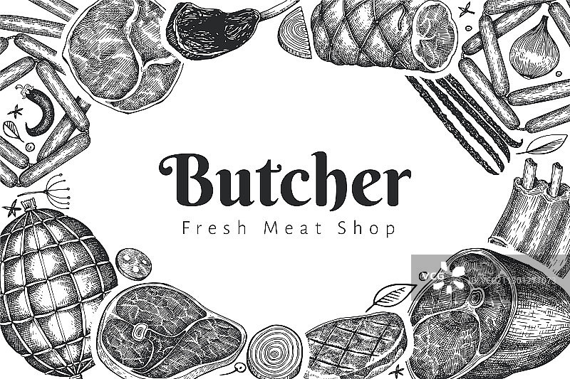 手绘复古肉制品设计模板图片素材