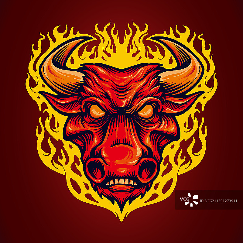 火焰头红色公牛吉祥物图片素材