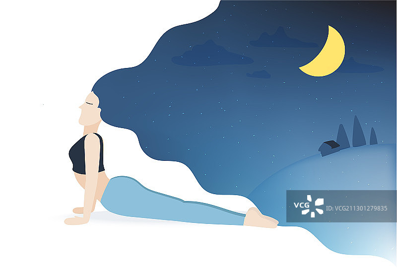 年轻女子做瑜伽卡通图片素材