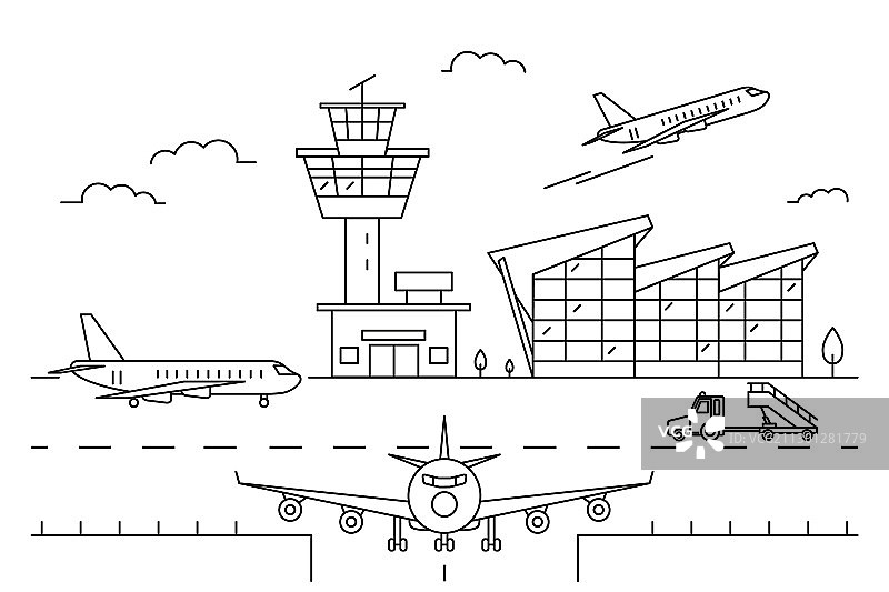 机场景观场景黑色线性风格图片素材