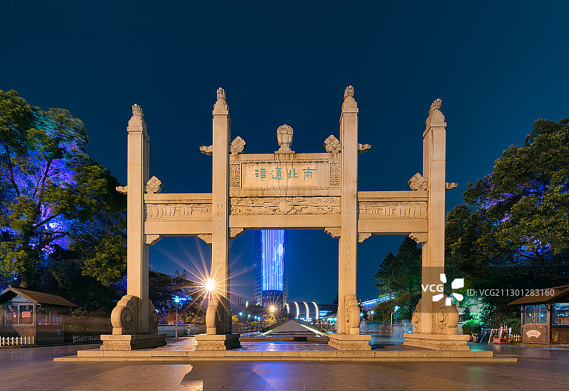 浙江杭州西湖京杭大运河拱宸桥城市风光夜景图片素材