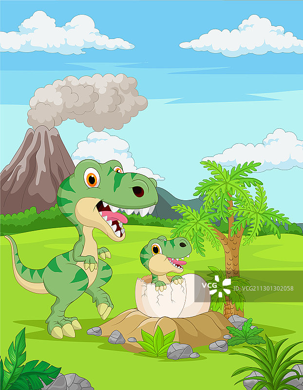 卡通霸王龙妈妈与幼崽图片素材