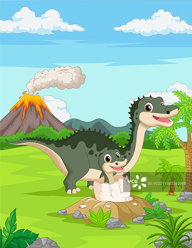 卡通恐龙妈妈与幼崽图片素材