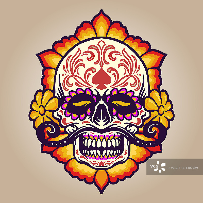 手绘亡灵节骷髅花图片素材
