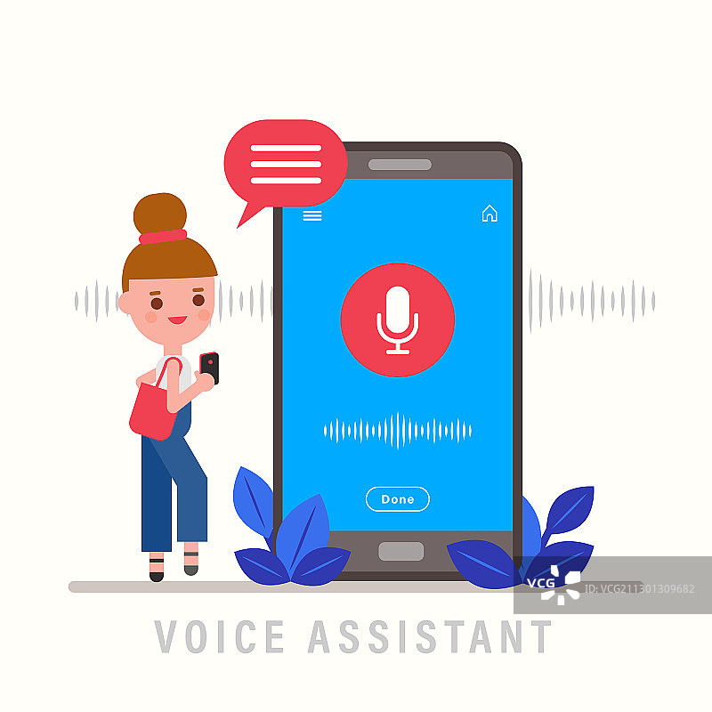 女孩用手机和个人助理聊天图片素材