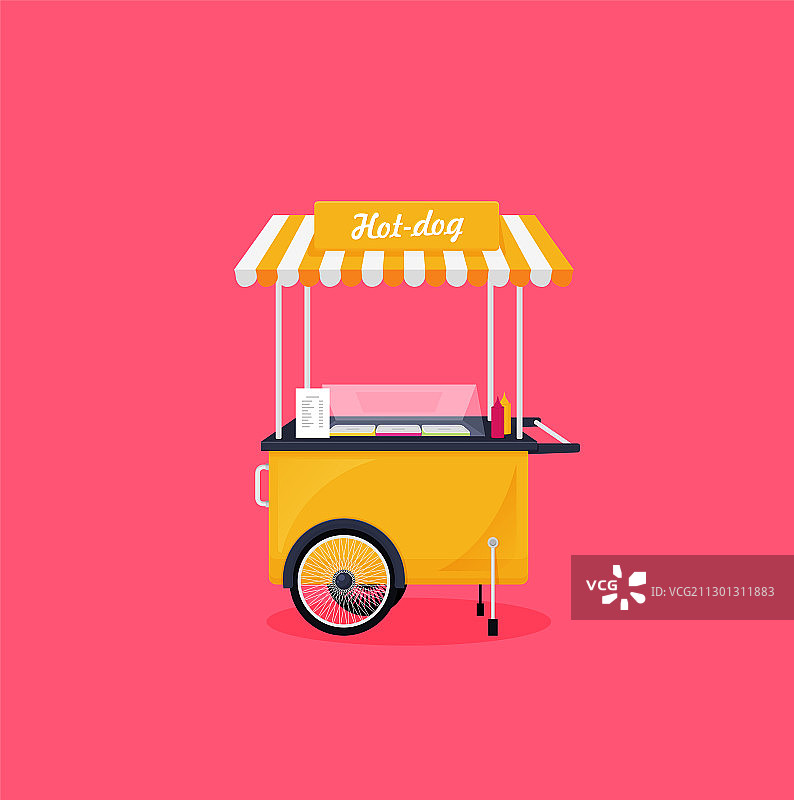 彩色背景上的热狗街头餐车图片素材