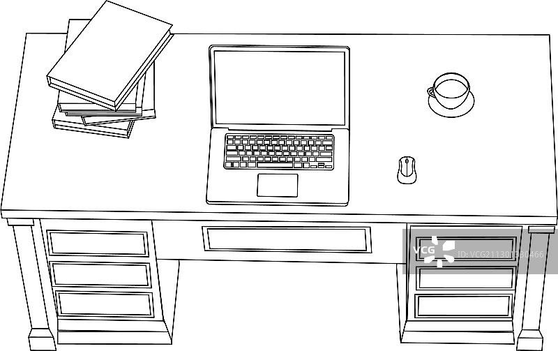 极简线条风格的笔记本电脑工作场所图片素材