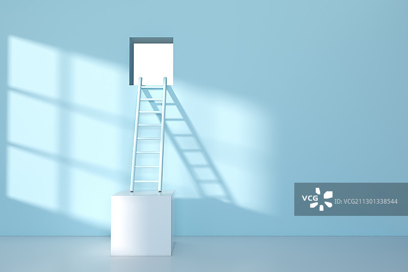 通向墙上洞口的梯子 3D渲染图片素材