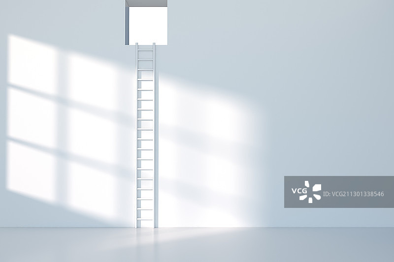 通向墙上洞口的梯子 3D渲染图片素材