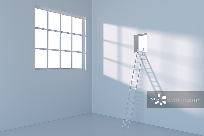通向墙上洞口的梯子 3D渲染图片素材