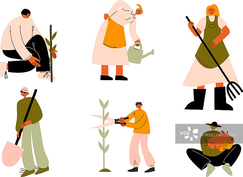 农民照料动物和收割图片素材