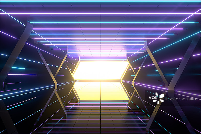 霓虹光线隧道 3D渲染图片素材