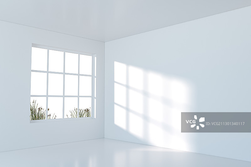 阳光照射进空房间 3D渲染图片素材