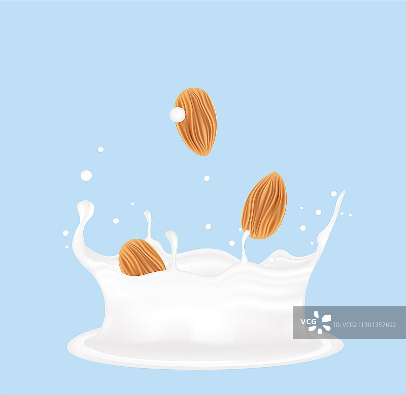 牛奶飞溅与杏仁图片素材