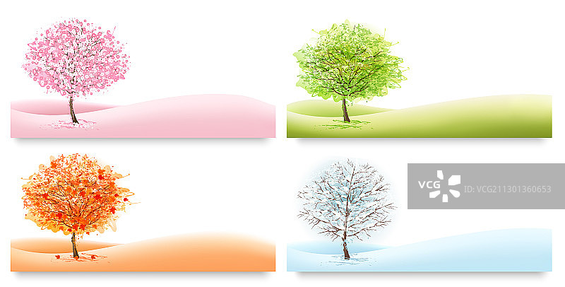 程式化树木的四个自然背景图片素材