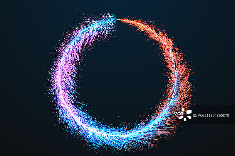 环绕的霓虹发光羽毛 3D渲染图片素材