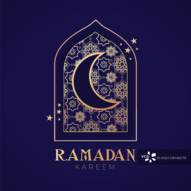 带有金色清真寺门的斋月卡里姆祝福图片素材