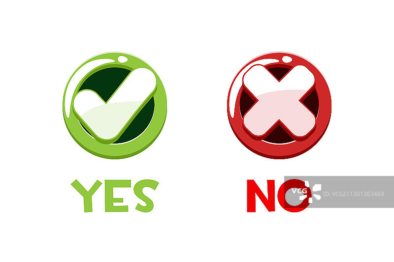 界面用圆形光滑“是”和“否”按钮图片素材