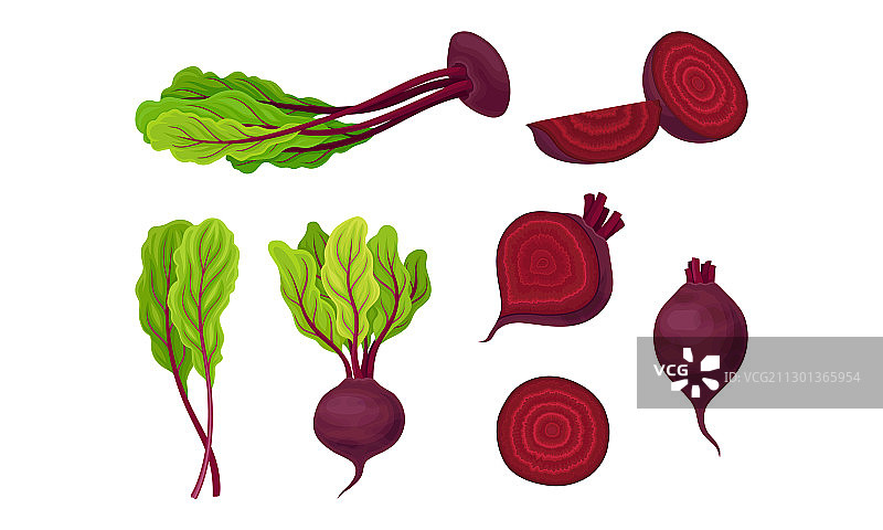 带顶部的完整和切开的深红色甜菜根或莙荙菜图片素材