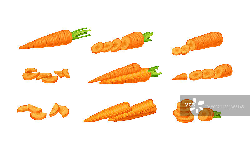 完整和切碎的胡萝卜，不带顶叶图片素材
