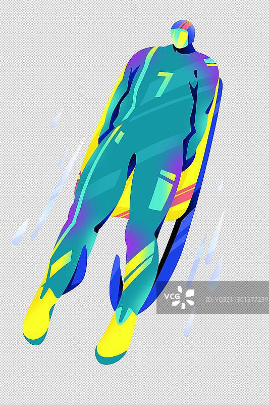 运动员坐无舵雪橇滑行的插画图片素材