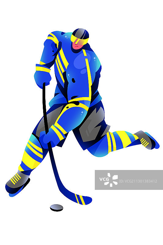 男子运动员打冰上曲棍球的插画图片素材