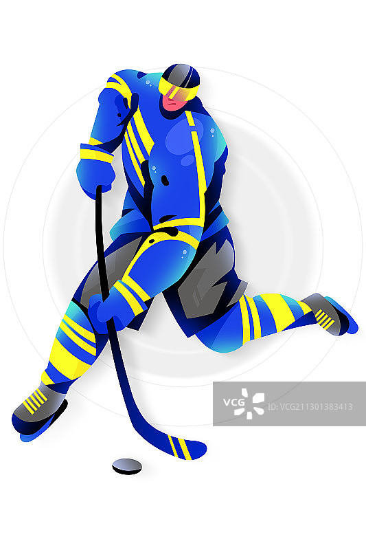男子运动员打冰上曲棍球的插画图片素材