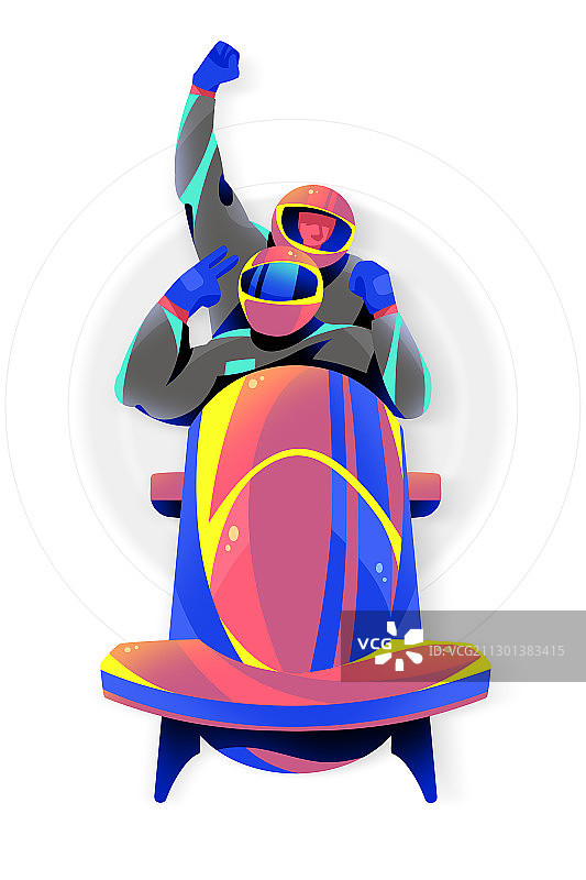 两名运动员坐雪橇滑行的插画图片素材