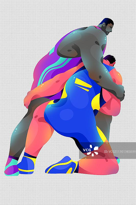 两名强壮男子比赛摔跤的插画图片素材