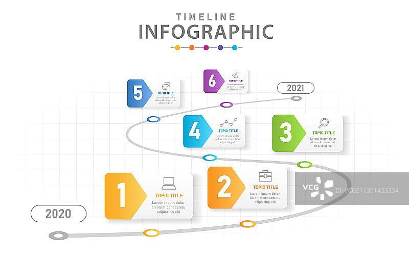 带有路线图的六步时间线信息图图片素材