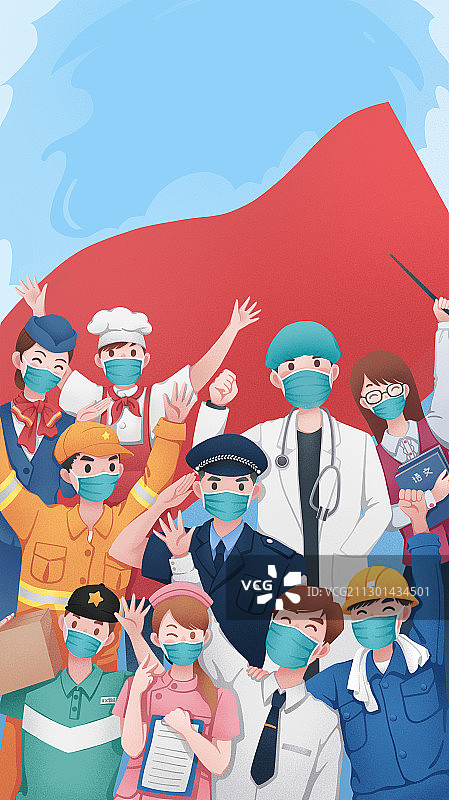 各行各业共同抗击疫情图片素材