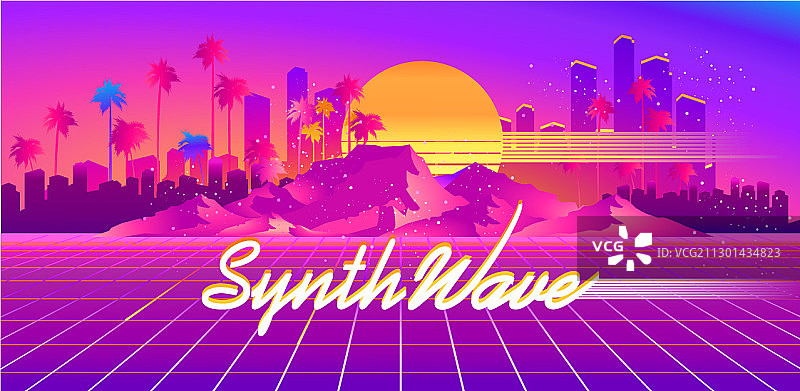 带有激光网格的合成波网络景观图片素材