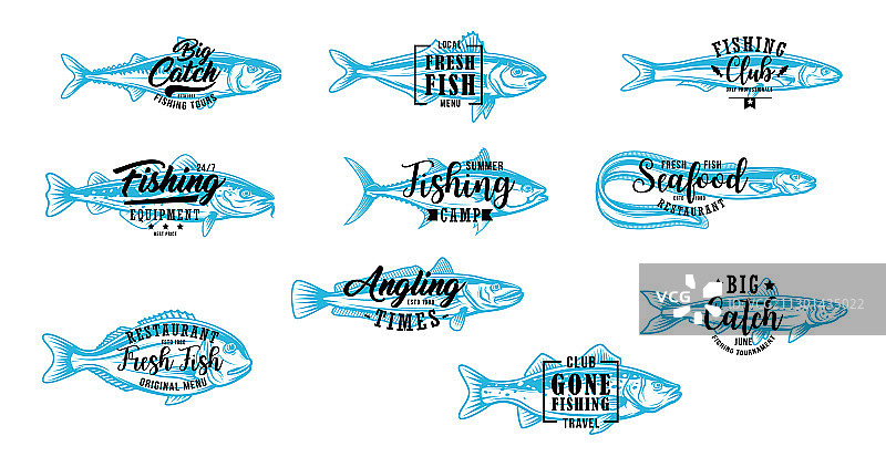 渔具俱乐部鱼市海鲜标志图片素材