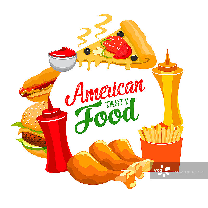 美式快餐汉堡披萨和薯条图片素材