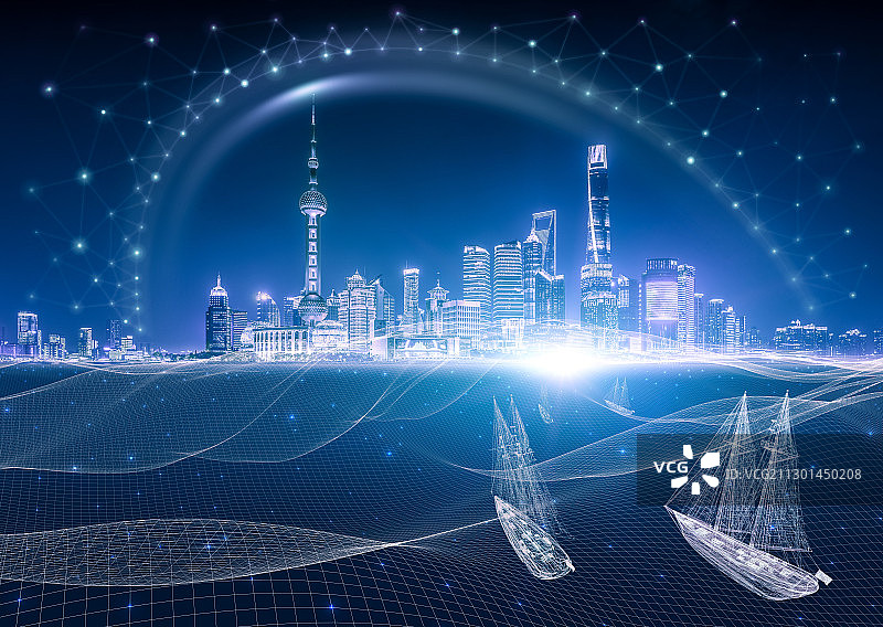 现代化科技上海都市蓝调图片素材