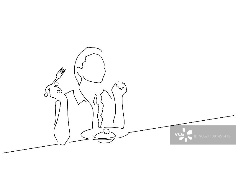人们用餐的隔离线条画图片素材