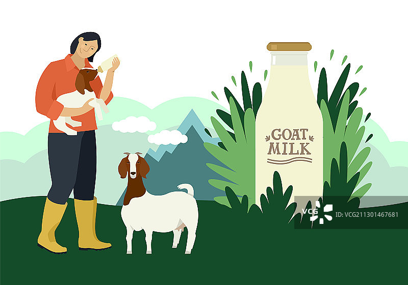 农民和山羊的乡村风光图片素材