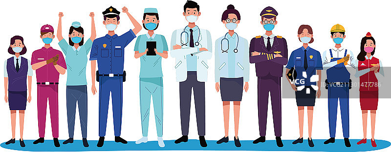 戴口罩的工人群体（COVID-19）图片素材