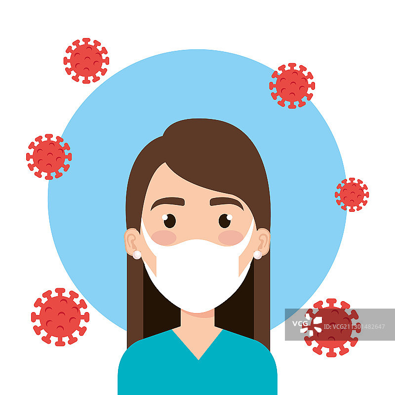 在新冠疫情期间使用面膜的女人图片素材