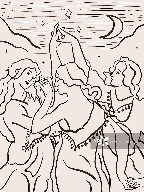 三女神简笔画图片素材