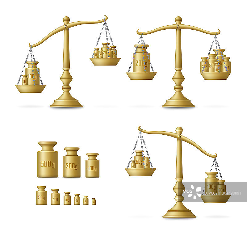 具有不同刻度的逼真金色天平图片素材