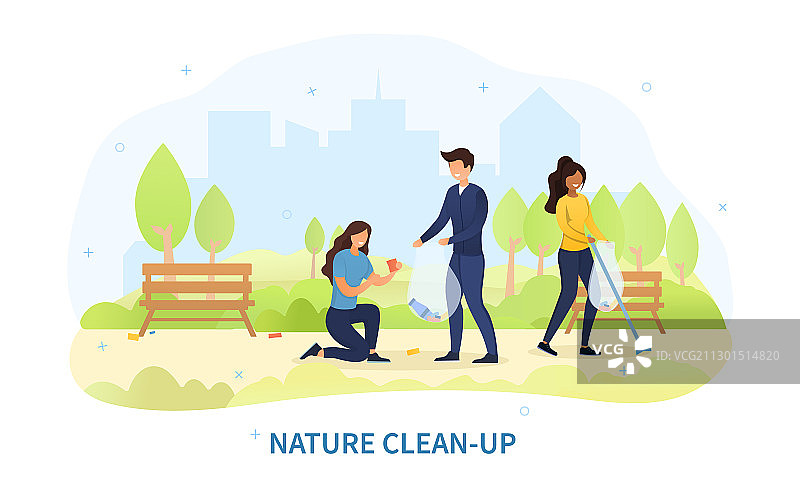 一群年轻人清理公园图片素材