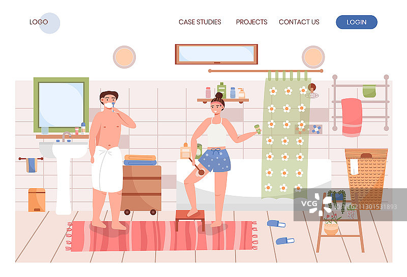 夫妻一起做早晨卫生图片素材