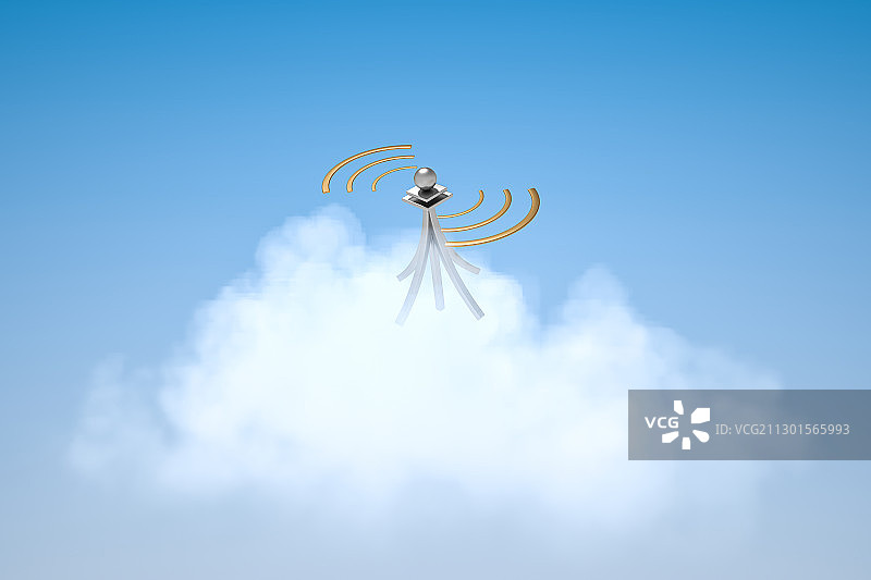 云端的无线信号发射塔，三维图形图片素材