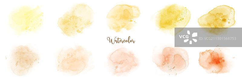 手绘黄色橙色粉彩水彩套装图片素材