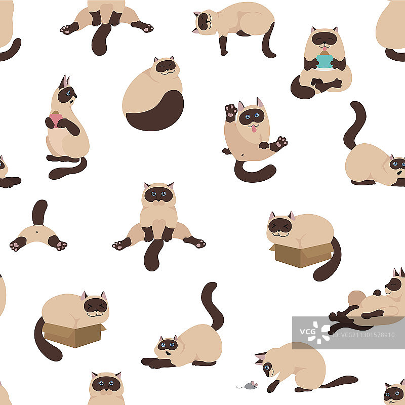 不同卡通猫角色无缝图案图片素材
