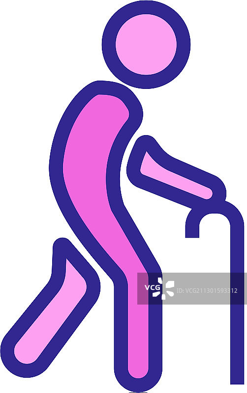 老人拄手杖轮廓图标图片素材